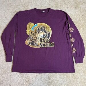 Vintage Nature Wildlife Wolf Pack T-Shirt Belton Tag Purple Mens XL Made In USA